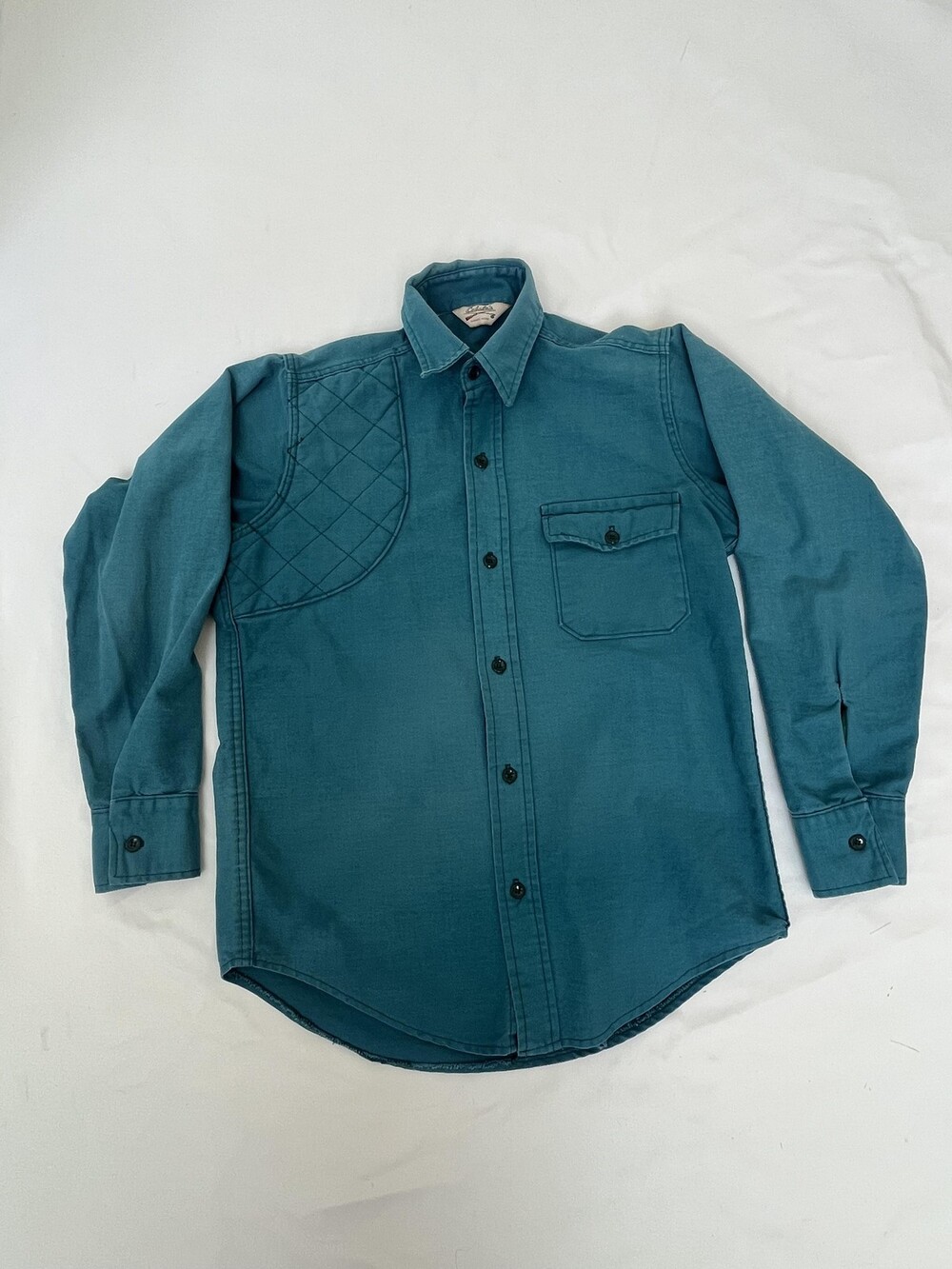 Vintage Cabela's Hunting Shirt 70s M / L Blue Quilted Shooting Patch USA Made